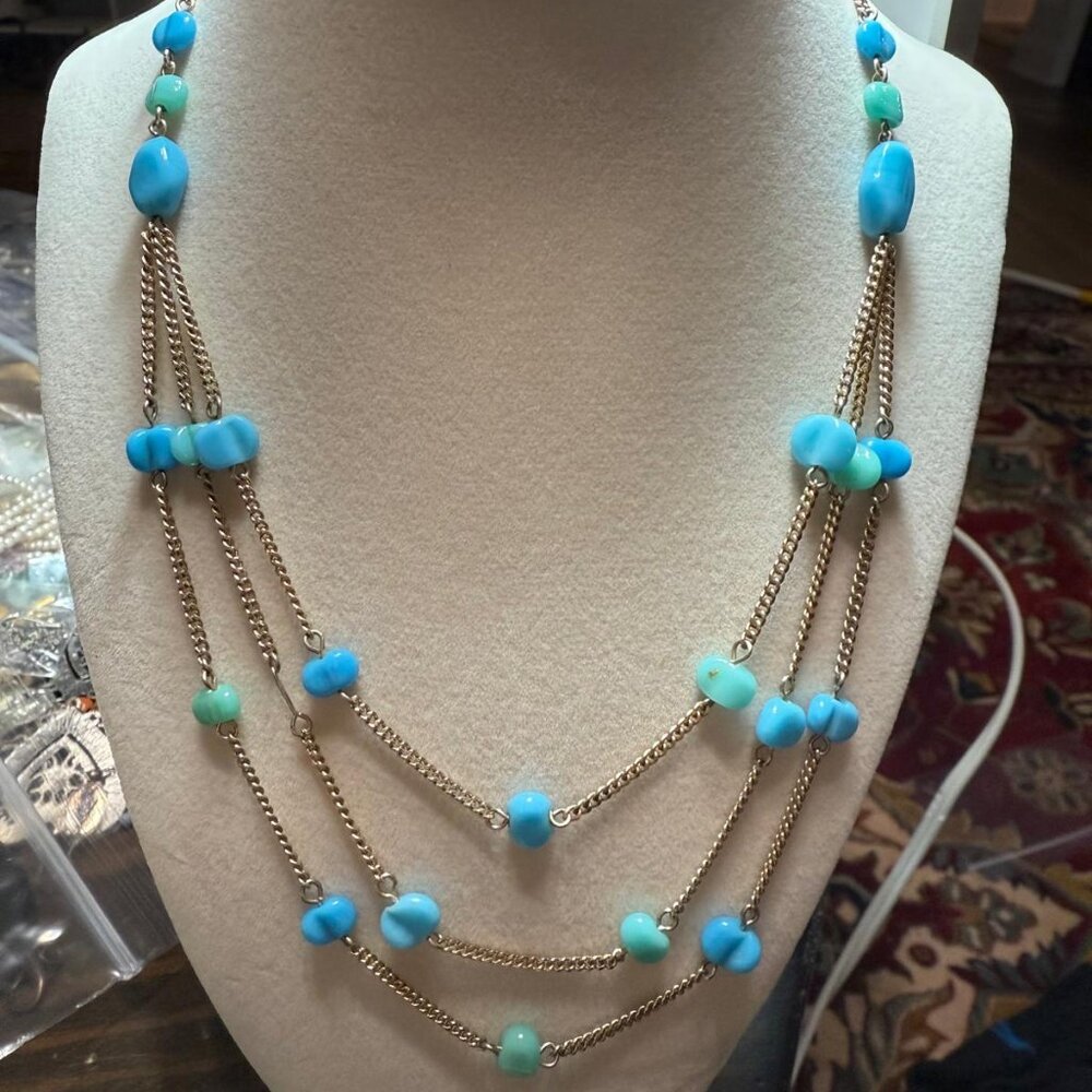 Monet Turquoise Colored Bead 3 Strand Necklace